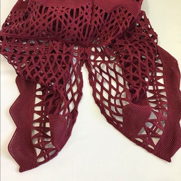 Self-Portrait Red Midi Skirt Cut Out Lace Pencil Skirt New Size 2 - Picture 11 of 12